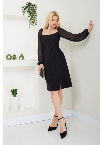 Kadın Giyim Abiye Moda Simli Şifon Kollu Elbise 2713 modelleri