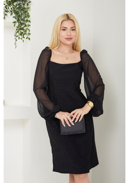 Kadın Giyim Abiye Moda Simli Şifon Kollu Elbise 2713 fırsatları