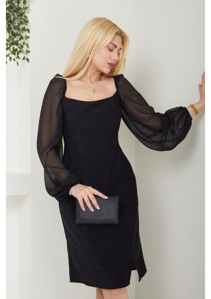 Kadın Giyim Abiye Moda Simli Şifon Kollu Elbise 2713 indirimleri