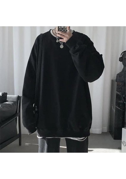 Düz Siyah Orta Kalın Kumaş (Unisex) Uzun Kollu
