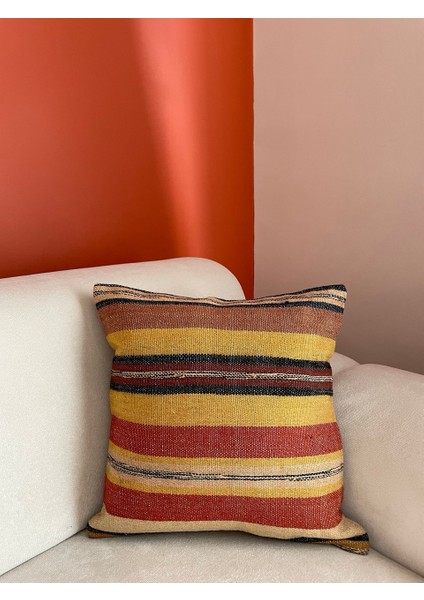 40X40 cm El Dokuma Kırlent Kılıfı Kırmızı ve Sarı Renkli Dekoratif Ev Hediyesi fiyatları