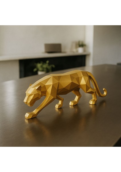 Dekoratif Kübik Jaguar Puma Beyaz Leopar Polyester Döküm Hediyelik Biblo
