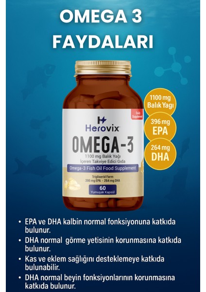 Omega 3 Balık Yağı 60 Softjel 1100 Mg 2 Adet