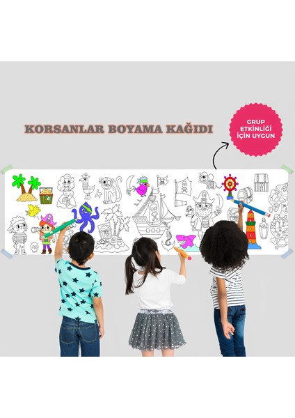 Korsanlar Temalı Dev Boyama Kağıdı 2,5 Metre Rulo Boyama Kağıdı Çocuk Anaokulu ve Kreşler İçin Aktivite Eğitici Boyama