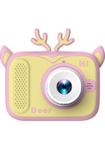 X12 Mini Kamera Oyuncak Hd Çift Lensli Video Kaydedici Çocuklar Için Hediye (32G Hafıza Kartı + Kart Okuyucu Ile) -Pembe + Sarı Geyik (Yurt Dışından)