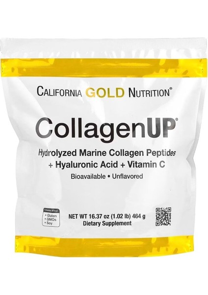 , Collagenup, Hiyalüronik Asit ve C Vitamini Içeren Hidrolize Balık Kolajeni Peptitleri, Aromasız, 464 G (16,37 oz)