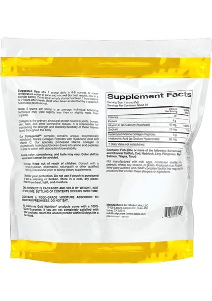 , Collagenup, Hiyalüronik Asit ve C Vitamini Içeren Hidrolize Balık Kolajeni Peptitleri, Aromasız, 464 G (16,37 oz) fiyatları