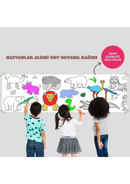 Hayvanlar Alemi Temalı Dev Boyama Kağıdı 2,5 Metre Rulo Boyama Kağıdı Çocuk Anaokulu ve Kreşler İçin Aktivite Eğitici Boyama