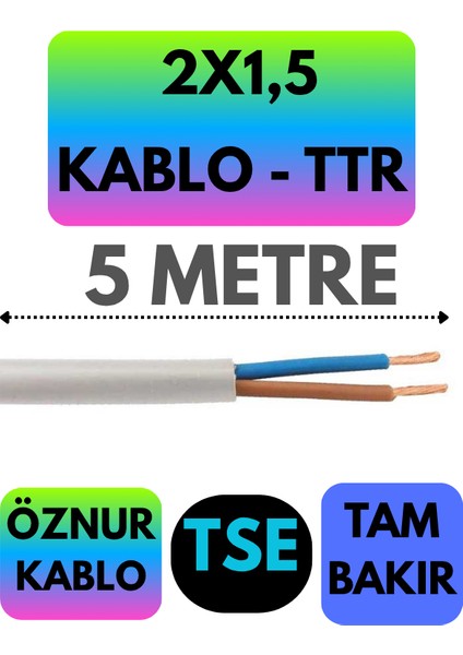 Öznur 2x1,5 Ttr Kablo (Beyaz) Metre Seçenekli