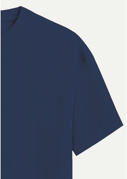 Unisex Bisiklet Yaka %100 Organik Pamuklu Kalın Dokulu California Baskılı Oversize T-Shirt - Lacivert fırsatları