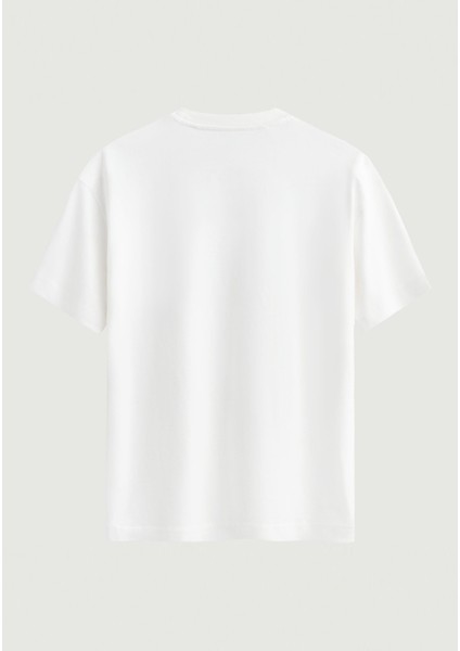 Unisex Bisiklet Yaka %100 Organik Pamuklu Kalın Dokulu California Baskılı Oversize T-Shirt - Beyaz fiyatları