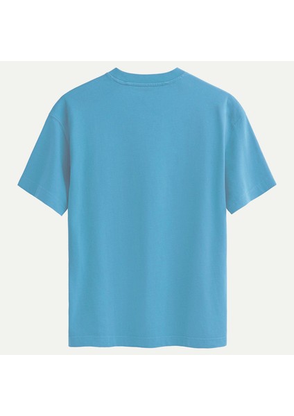 Unisex Bisiklet Yaka %100 Organik Pamuklu Kalın Dokulu Skull Baskılı Oversize T-Shirt - Mavi fiyatları