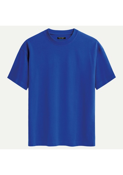 Unisex Bisiklet Yaka %100 Organik Pamuklu Kalın Dokulu Earth Baskılı Oversize T-Shirt - Saks Mavisi fiyatları
