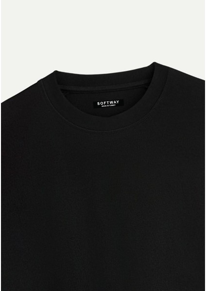 Unisex Bisiklet Yaka %100 Organik Pamuklu Kalın Dokulu California Baskılı Oversize T-Shirt - Siyah modelleri