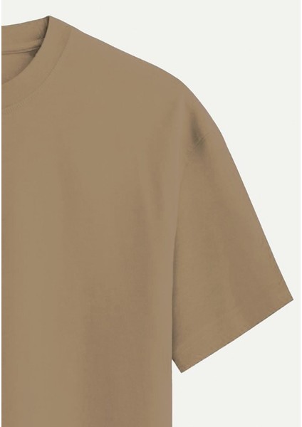 Unisex Bisiklet Yaka %100 Organik Pamuklu Kalın Dokulu Behind California Oversize T-Shirt - Açık Kahverengi fırsatları