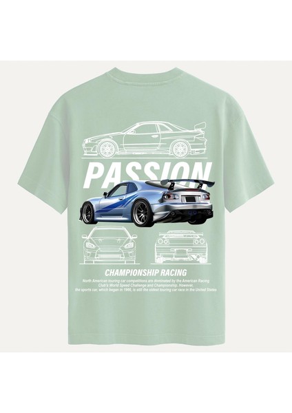 Unisex Bisiklet Yaka %100 Organik Pamuklu Kalın Dokulu Passion Baskılı Oversize T-Shirt - Bej