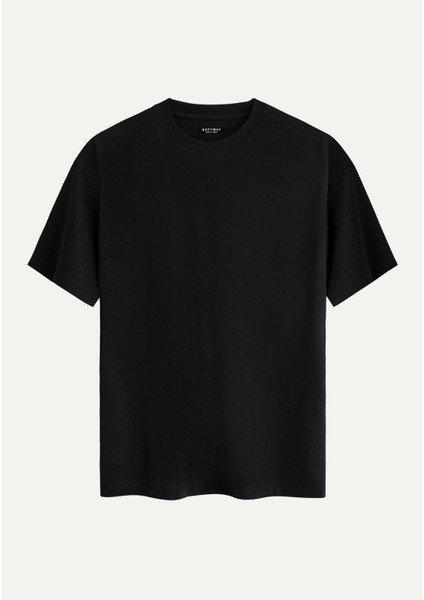 Unisex Bisiklet Yaka %100 Organik Pamuklu Kalın Dokulu Tom Baskılı Oversize T-Shirt - Siyah fiyatları