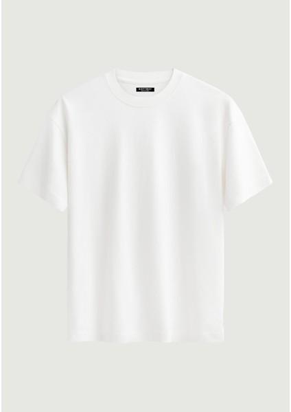 Unisex Bisiklet Yaka %100 Organik Pamuklu Kalın Dokulu Tom Baskılı Oversize T-Shirt - Beyaz fiyatları