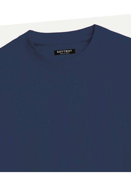 Unisex Bisiklet Yaka %100 Organik Pamuklu Kalın Dokulu California Baskılı Oversize T-Shirt - Lacivert modelleri