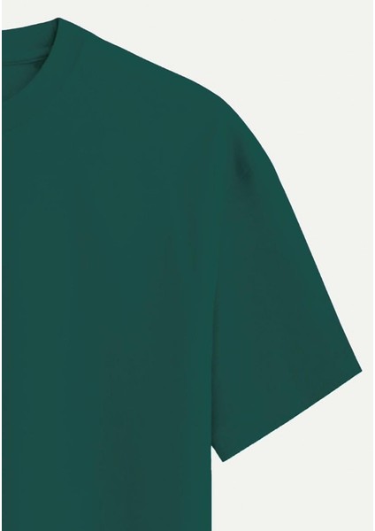 Unisex Bisiklet Yaka %100 Organik Pamuklu Kalın Dokulu Düz Oversize T-Shirt - Koyu Yeşil fırsatları