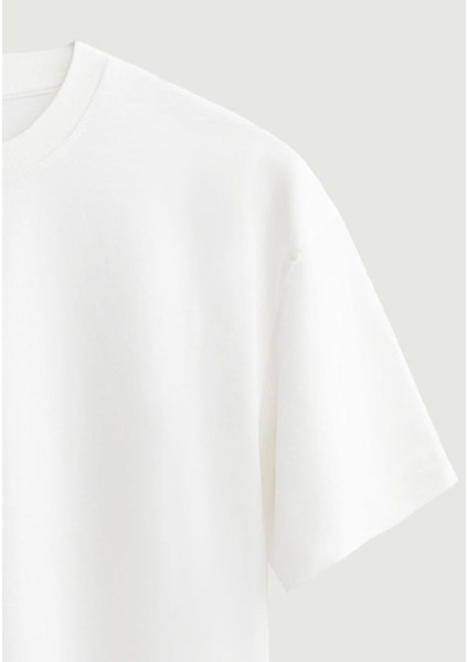 Unisex Bisiklet Yaka %100 Organik Pamuklu Kalın Dokulu Yahweh Baskılı Oversize T-Shirt - Beyaz fırsatları