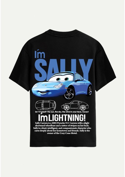 Unisex Bisiklet Yaka %100 Organik Pamuklu Kalın Dokulu Sally Baskılı Oversize T-Shirt - Siyah