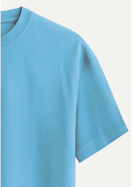 Unisex Bisiklet Yaka %100 Organik Pamuklu Kalın Dokulu Peace Baskılı Oversize T-Shirt - Mavi fırsatları