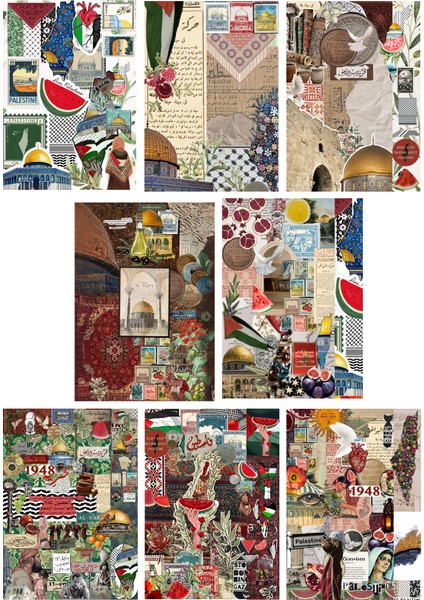 8'li Filistin Temalı Yapışkanlı Scrapbook Kağıt Seti (A5 Boyutunda)