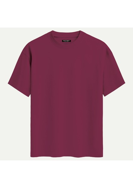 Unisex Bisiklet Yaka %100 Organik Pamuklu Kalın Dokulu Earth Baskılı Oversize T-Shirt - Bordo fiyatları