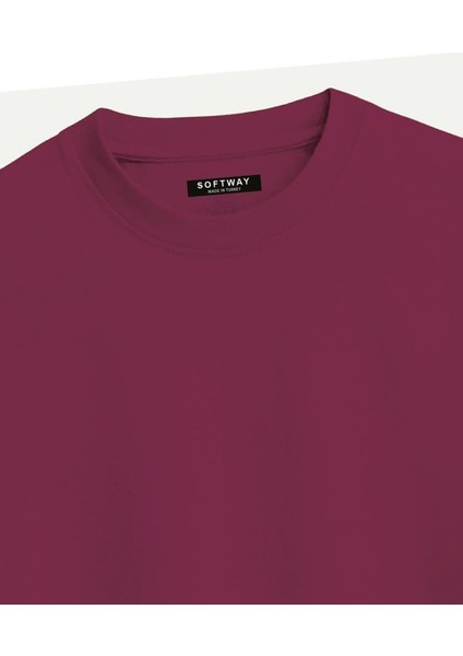 Unisex Bisiklet Yaka %100 Organik Pamuklu Kalın Dokulu Earth Baskılı Oversize T-Shirt - Bordo modelleri