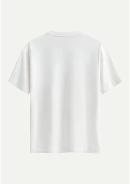Unisex Bisiklet Yaka %100 Organik Pamuklu Kalın Dokulu California Baskılı Oversize T-Shirt - Ekru fiyatları