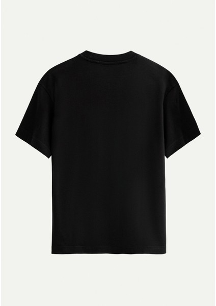 Unisex Bisiklet Yaka %100 Organik Pamuklu Kalın Dokulu Guardian Protection Baskılı Oversize T-Shirt - Siyah fiyatları