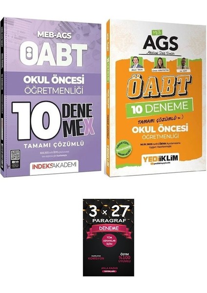 Yediiklim + Indeks 2025 Öabt Meb-Ags Okul Öncesi Öğretmenliği 10+10 Deneme 2 Li Set+Anlakazan Paragraf