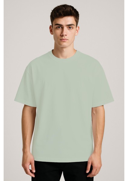 Unisex Bisiklet Yaka %100 Organik Pamuklu Kalın Dokulu Düz Oversize T-Shirt - Bej indirimleri