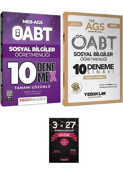 Yediiklim + Indeks 2025 Öabt Meb-Ags Sosyal Bilgiler Öğretmenliği 10+10 Deneme 2 Li Set+Anlakazan Paragraf