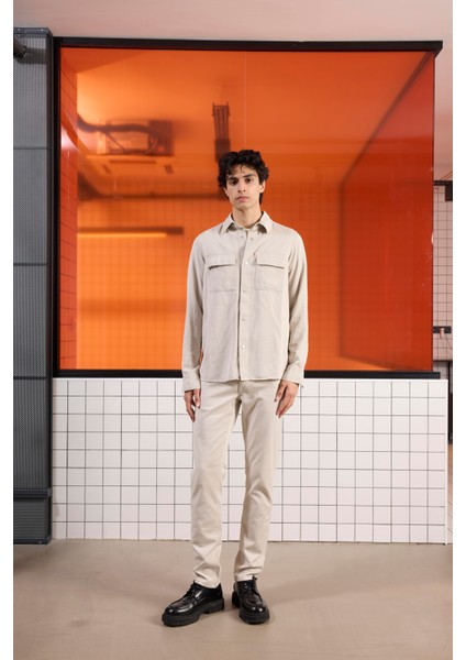 Çıtçıtlı Regular Fit Yıkama Desenli Erkek Gömlek