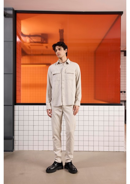 Çıtçıtlı Regular Fit Yıkama Desenli Erkek Gömlek