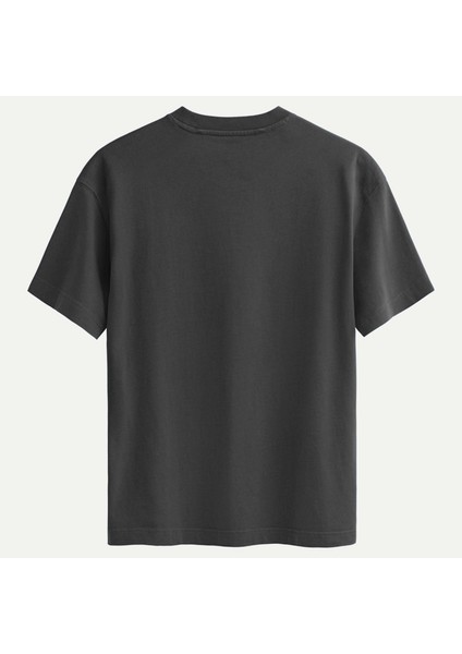 Unisex Bisiklet Yaka %100 Organik Pamuklu Kalın Dokulu Yahweh Baskılı Oversize T-Shirt - Füme fiyatları