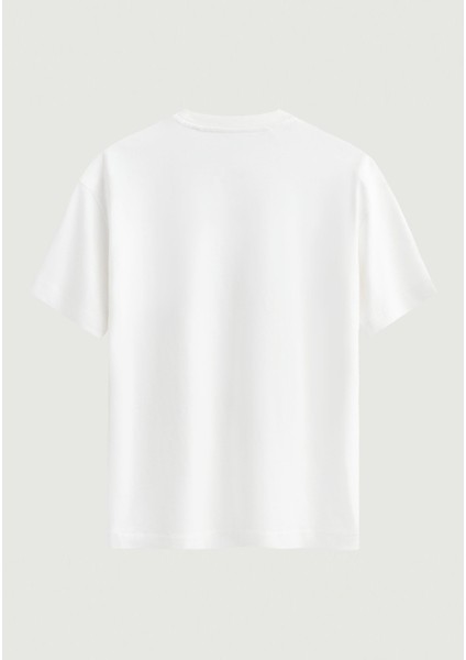 Unisex Bisiklet Yaka %100 Organik Pamuklu Kalın Dokulu Rose Baskılı Oversize T-Shirt - Beyaz fiyatları