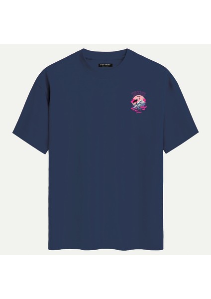 Unisex Bisiklet Yaka %100 Organik Pamuklu Kalın Dokulu Tokyo Baskılı Oversize T-Shirt - Lacivert fiyatları