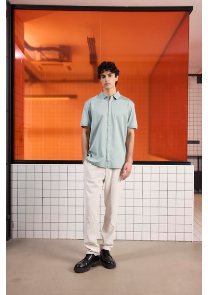 Triko Yakalı Merserize Erkek Gömlek