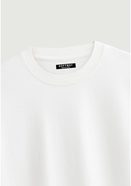 Unisex Bisiklet Yaka %100 Organik Pamuklu Kalın Dokulu Made Of Money Baskılı Oversize T-Shirt - Beyaz modelleri