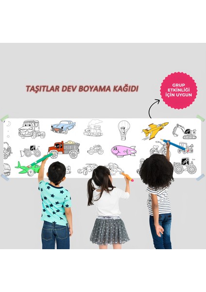 Taşıtlar Temalı Dev Boyama Kağıdı 2,5 Metre Rulo Boyama Kağıdı Çocuk Anaokulu ve Kreşler İçin Aktivite Çocuk Eğitici Boyama