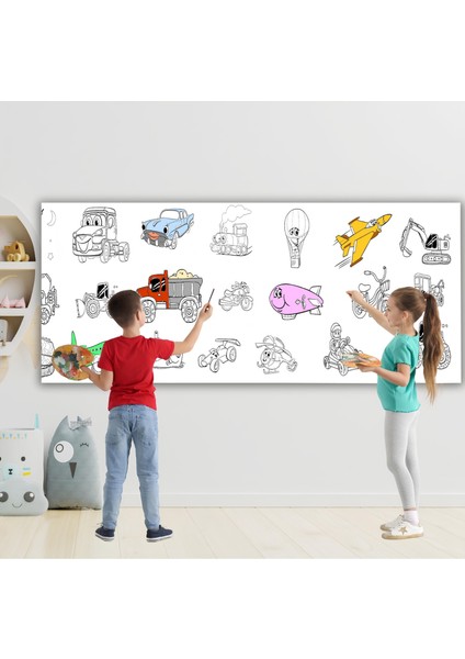 Taşıtlar Temalı Dev Boyama Kağıdı 2,5 Metre Rulo Boyama Kağıdı Çocuk Anaokulu ve Kreşler İçin Aktivite Çocuk Eğitici Boyama