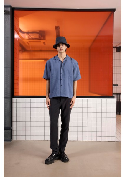 Apaj Yaka Çizgili Oversize Modal Gömlek