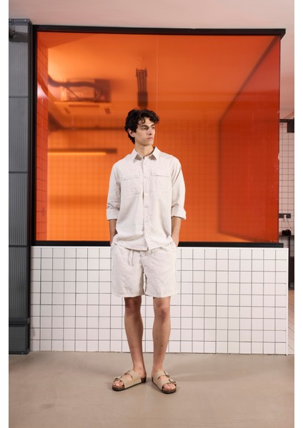 Beli Lastikli ve Bağcıklı Slim Fit Erkek Şort fiyatları