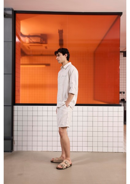 Beli Lastikli ve Bağcıklı Slim Fit Erkek Şort fırsatları