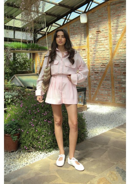 Pembe Retiro Ham Keten Şort