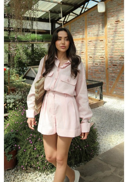 Pembe Retiro Ham Keten Şort