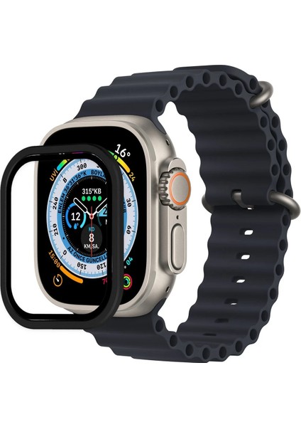 Apple Watch Ultra 49MM Alüminyum Kasa Cam Ekran Koruyucu - Siyah Bstmy